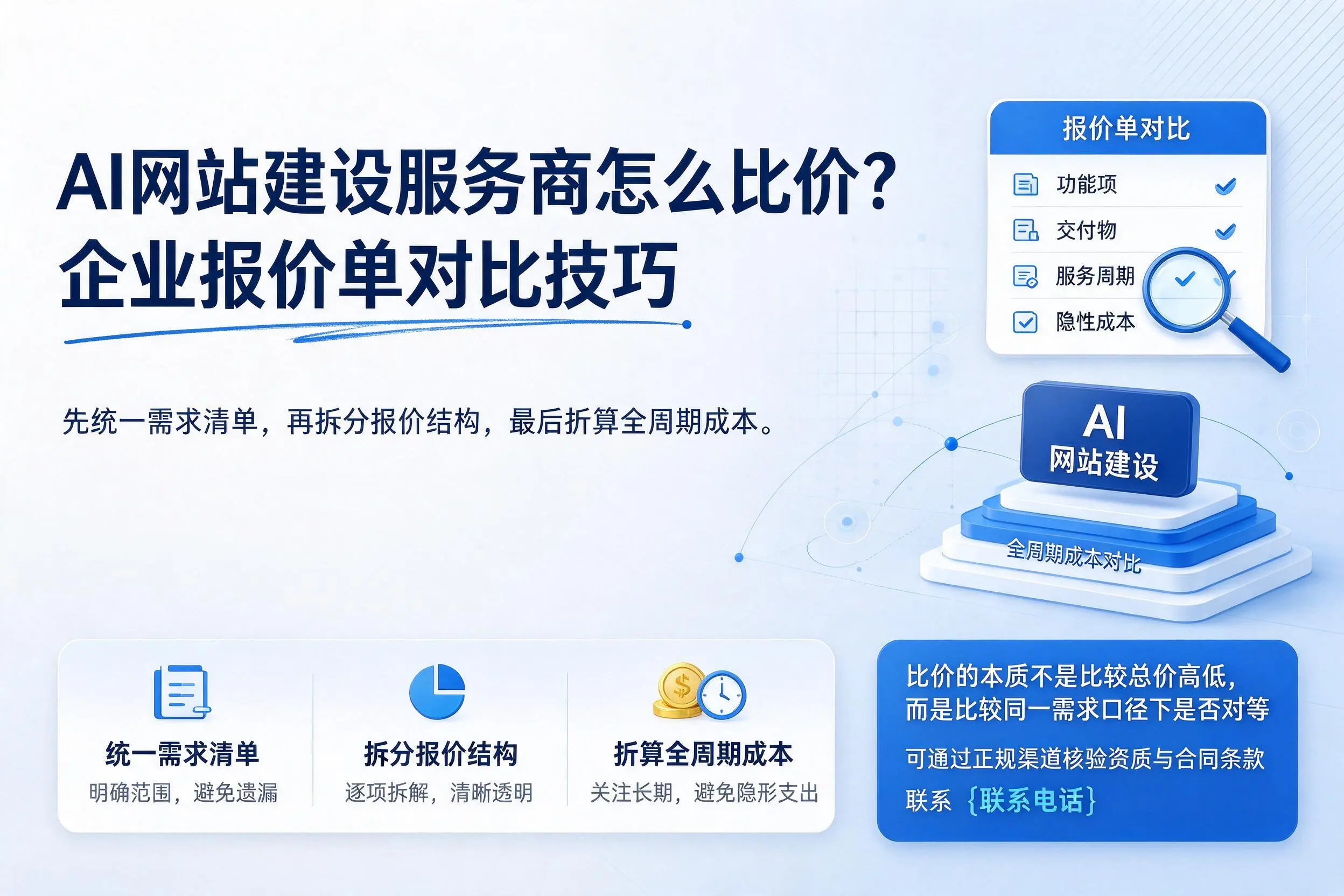 AI网站建设服务商怎么比价？抚顺企业报价单对比技巧
