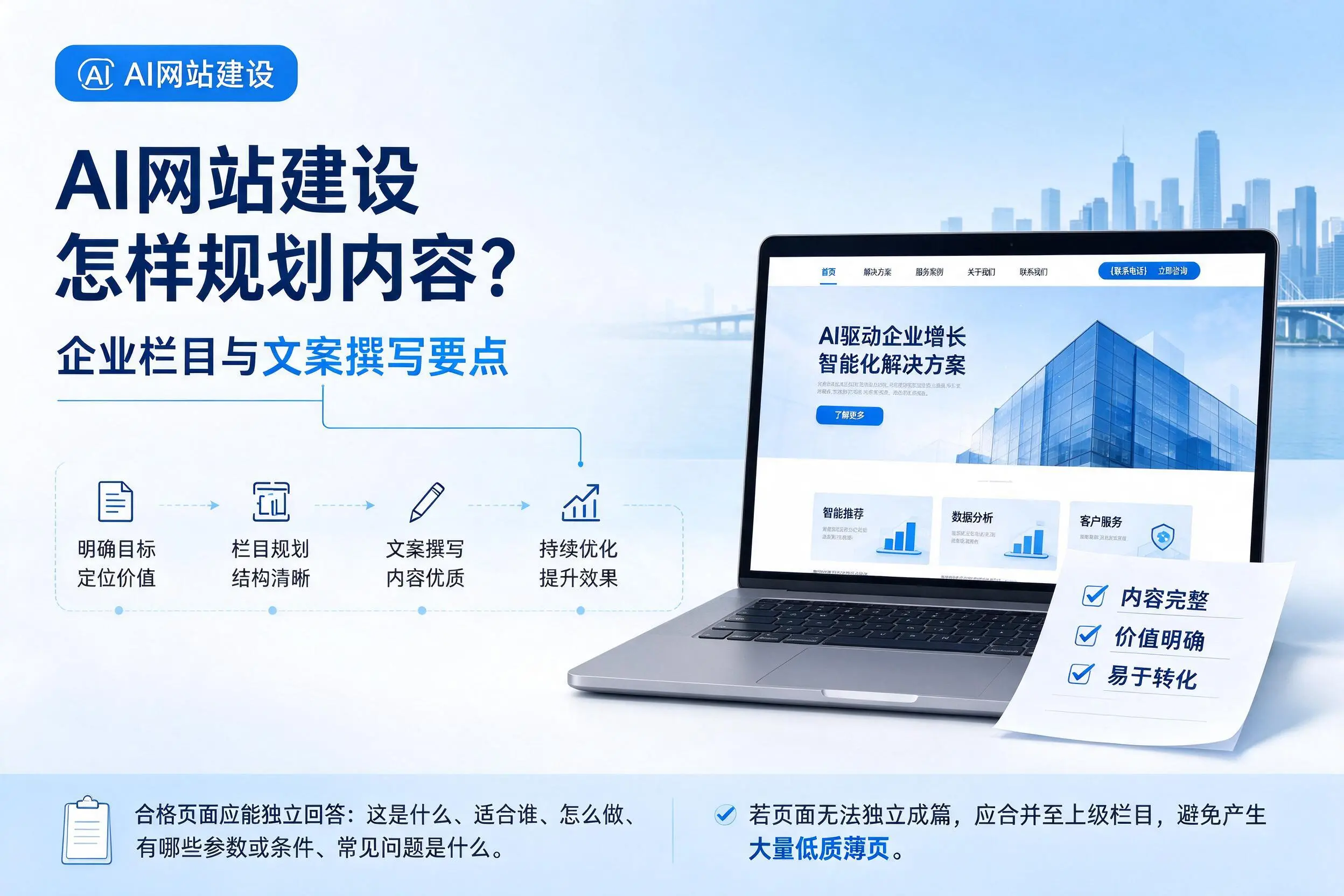AI网站建设怎样规划内容?抚顺企业栏目与文案撰写要点