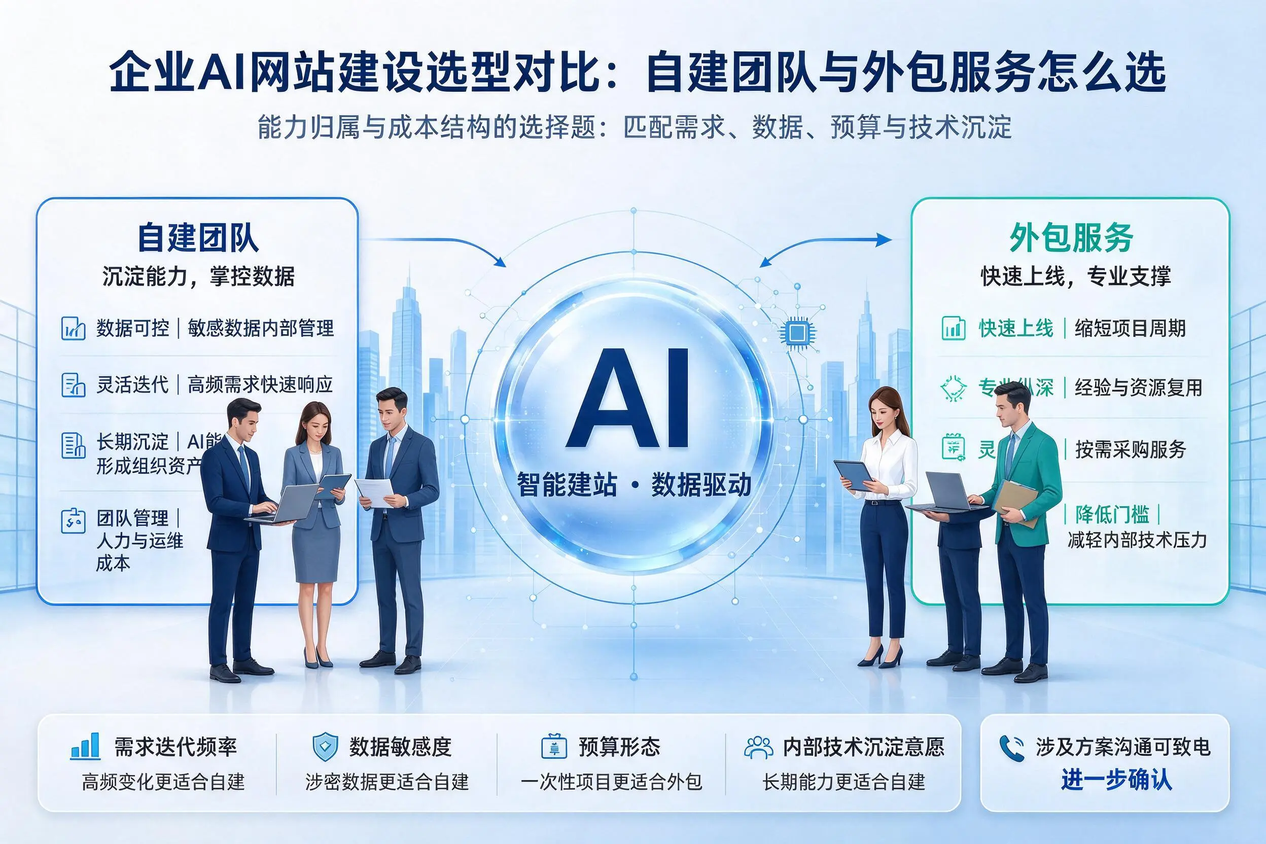 抚顺企业AI网站建设选型对比：自建团队与外包服务怎么选